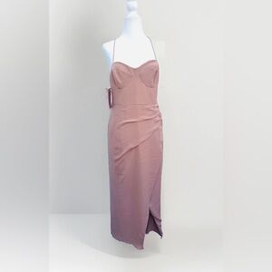 NEW BHLDN Anthropologie Dress Sz 10 Mauve Satin Emanuel  Georgette Bridesmaid